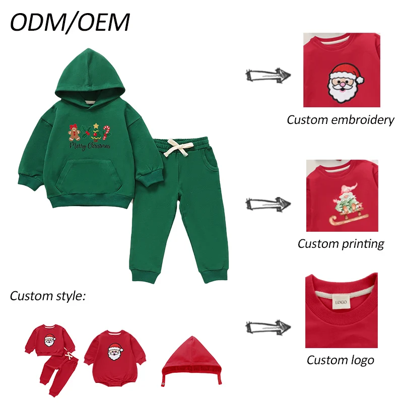 Hot Sell Christmas Fashion Baby Hooded Sweatshirt and Pants Organic Cotton Spandex Embroidery Support Customization for Babies - Image 6