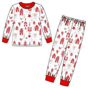 Christmas Print Baby Pajamas Set Organic Cotton Knitted Baby Leisure Wear Sleep Suit