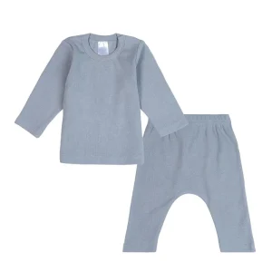 Wholesale Knitted Elastic Shoulder Placket Organic Cotton Pajama Set for Baby Boys