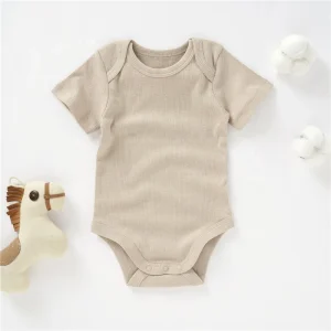 Wholesale Soft Neutral Solid Envelope Short Sleeve Organic Cotton Baby Bodysuit Romper