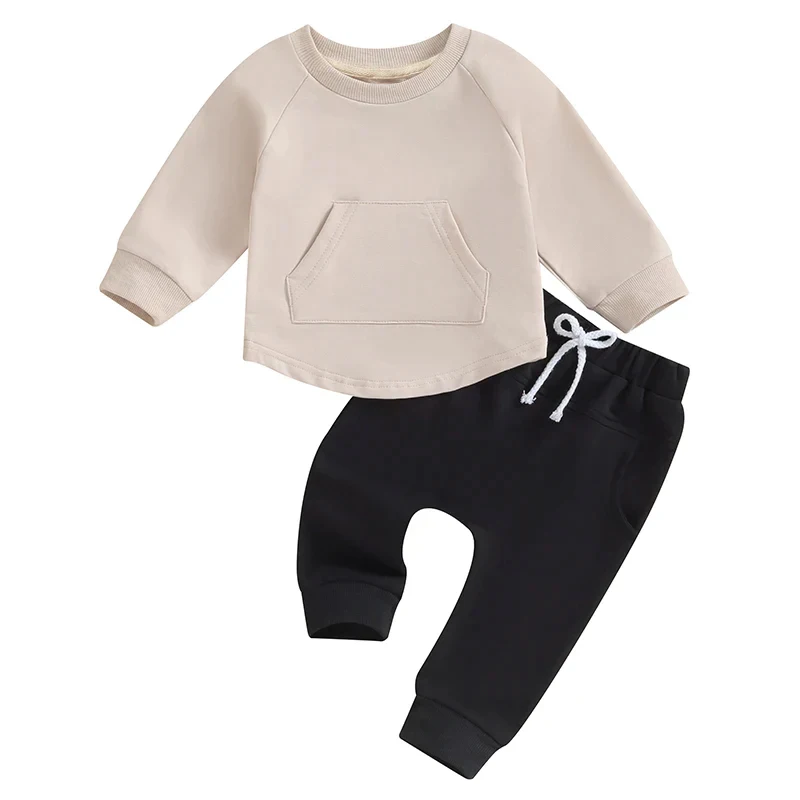 Toddler Baby Boy Girl 2Pcs Long Sleeve Solid Color Top Elastic Pants Set Outfit Tracksuit - Image 6
