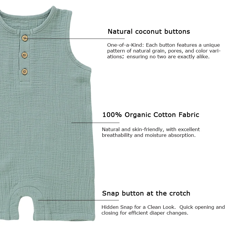 Muslin Baby Romper | 100% Organic Cotton Breathable Infant Jumpsuit for Summer - Image 4