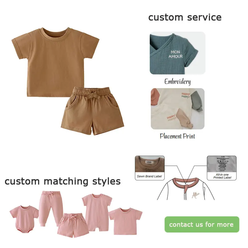 Organic Cotton Summer Blank Short Sleeve Top and Pants 2pcs Set Baby Girls Suit Boys Kids Children Clothing Set - Image 6