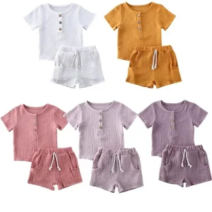 100% Organic Cotton Double Layer Gauze 2pcs Baby Clothing Set Summer