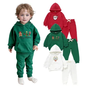 Hot Sell Christmas Fashion Baby Hooded Sweatshirt and Pants Organic Cotton Spandex Embroidery Support Customization for Babies