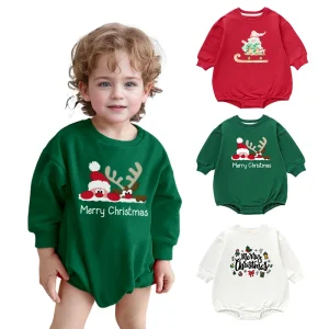 Wholesale Price French Terry Screen Print Baby Romper Christmas Clothes Organic Cotton Support Custom Logo