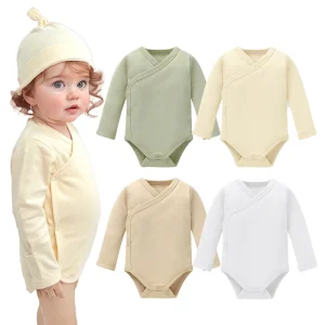 Wholesale Hot Sales and Comfortable 100% Organic Cotton Solid Long Sleeve Baby Clothing Unisex Kids Romper