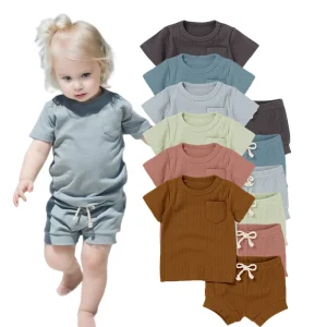 Wholesale Hot Sale Unisex Kids Clothes Baby Boy Summer Soft Organic Cotton Short Sleeves 2 Pieces Baby Pajama Set