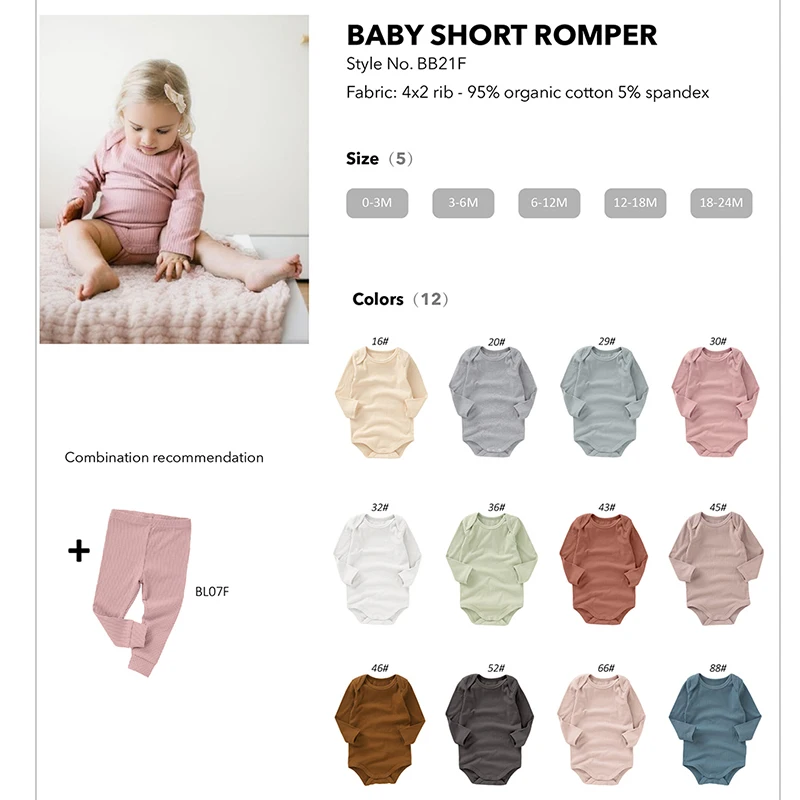 Manufacturer Super Soft Sleeve Baby Rompers Solid Ribbed Organic Cotton Sleeve Baby Romper Clothes - Image 3