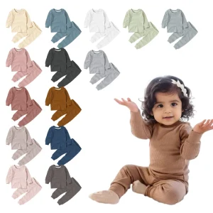 Wholesale Kids Children Baby Clothes Unisex Plain Autumn Winter Sleeve Baby Pajamas Set