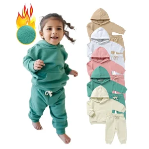Wholesale Baby Clothing Set Neutral Warm Kids Hooded Top and Pants Set French Terry Baby Sweater Set
