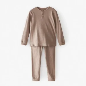 Newborn Baby Clothes Kids Soft Solid Color Ribbed Baby Pajamas 2pc Set