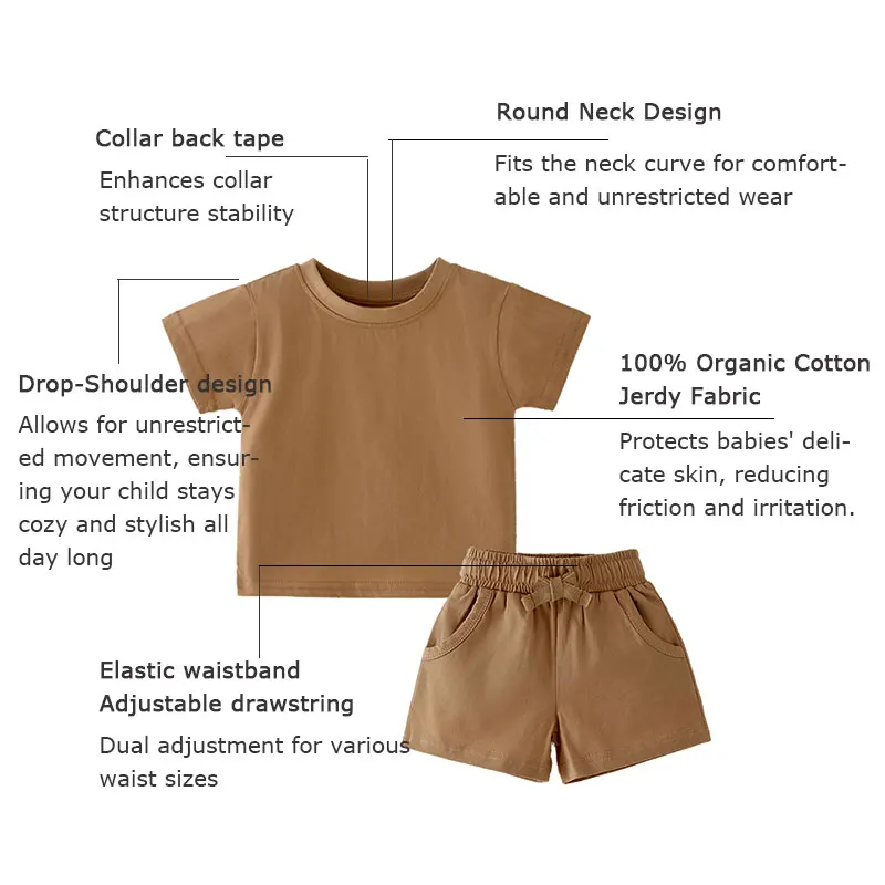 New Organic Cotton Short Sleeve Top and Pants Baby Girls Suit Boys Summer Clothes Set - Image 3