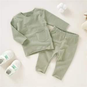 Wholesale Soft French Terry Long Sleeve Top and Pants Set Spring Kids Clothes Fashion Pajama Set