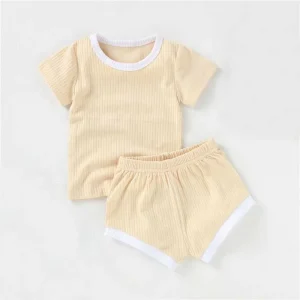 Short Sleeves Organic Cotton Ribbed Baby Pyjama Set Cozy Two Piece Set