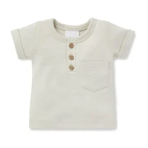 Rolled Cuff Cute Cotton Baby Tee Design With Rolled Cuff and Coconut Button at Front