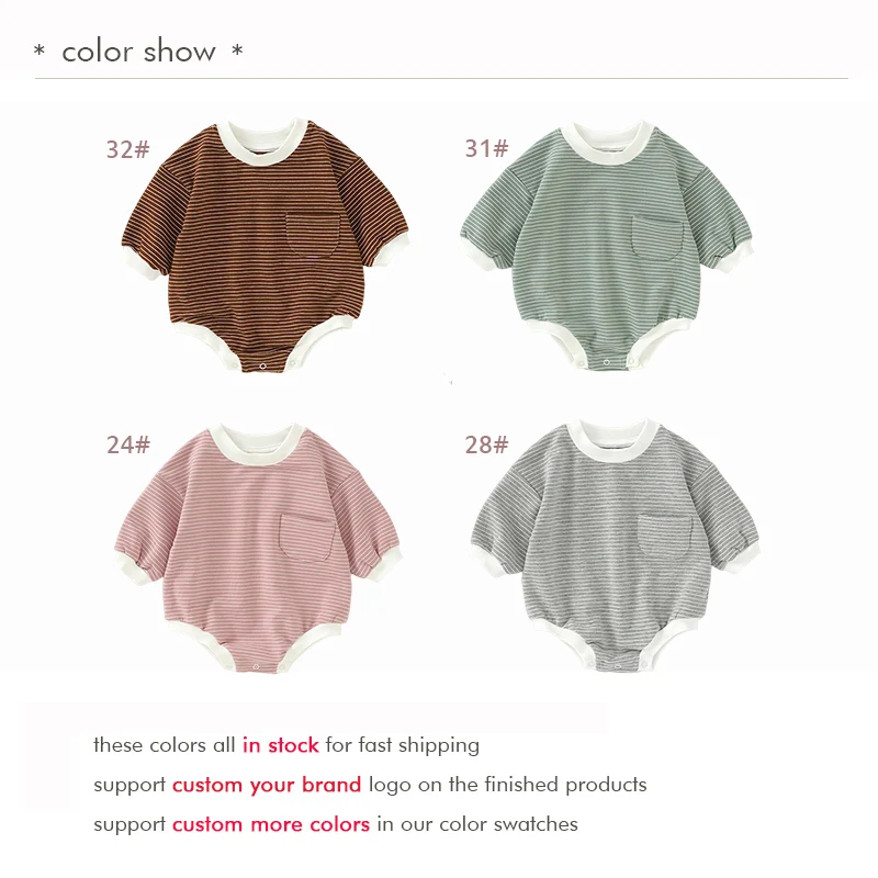 Wholesale Yarn Dye Stripe Organic Cotton Sleeve Baby Short Romper Stripe Baby Bubble Romper - Image 3