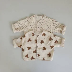 Loose Style 100% Organic Cotton Muslin Baby Tee Shirt, Baby Cardigan Infant Summer Clothes