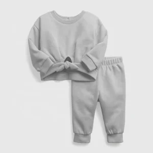 Whole Sale Unisex Soft Spring Autumn Clothing Set Cotton Long Sleeve Baby Tie-Front Sweatshirt Sweatpants