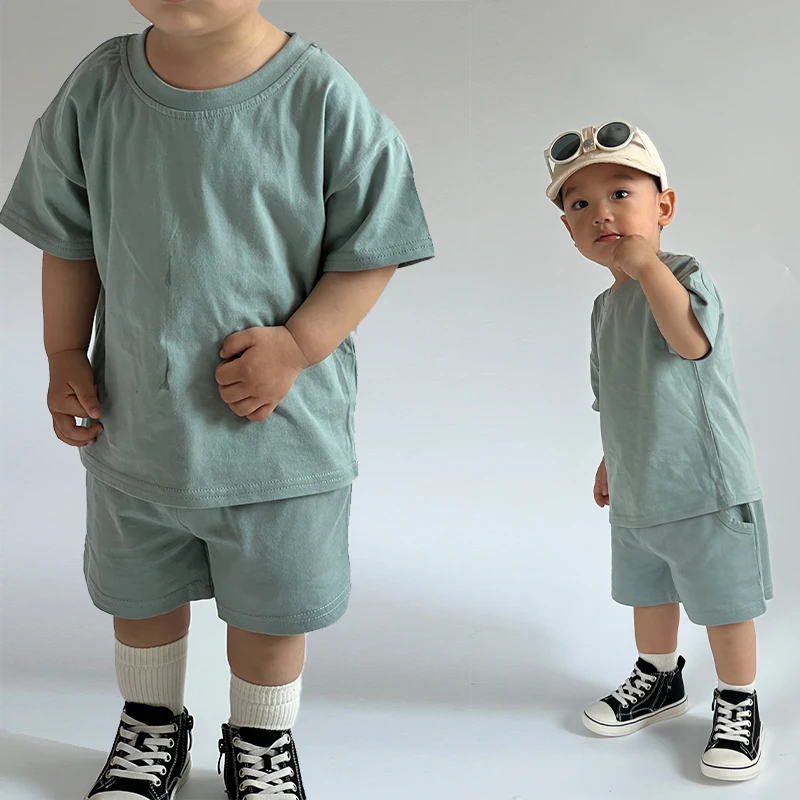 New Organic Cotton Short Sleeve Top and Pants Baby Girls Suit Boys Summer Clothes Set - Image 2