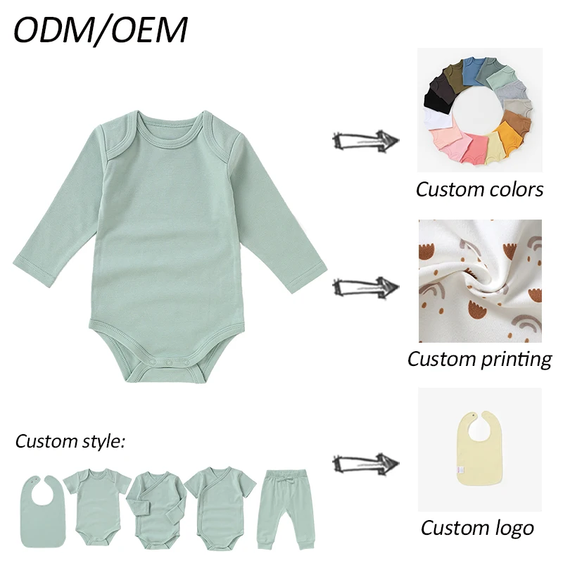 Wholesale Solid Colors 100% Organic Cotton Full Sleeve Toddler Grow Baby Bodysuit Rompers - Image 6
