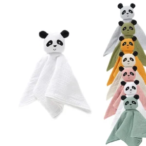 CE Certificate Organic Cotton Muslin Animal Panda Baby Sleeping Toy Lovey Baby Toy