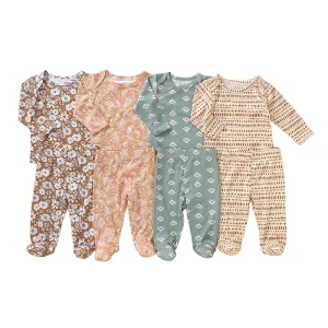 Envelope Collar Baby Set Bamboo Jersey Infant Baby Gift Set Printed Baby Pajama Set