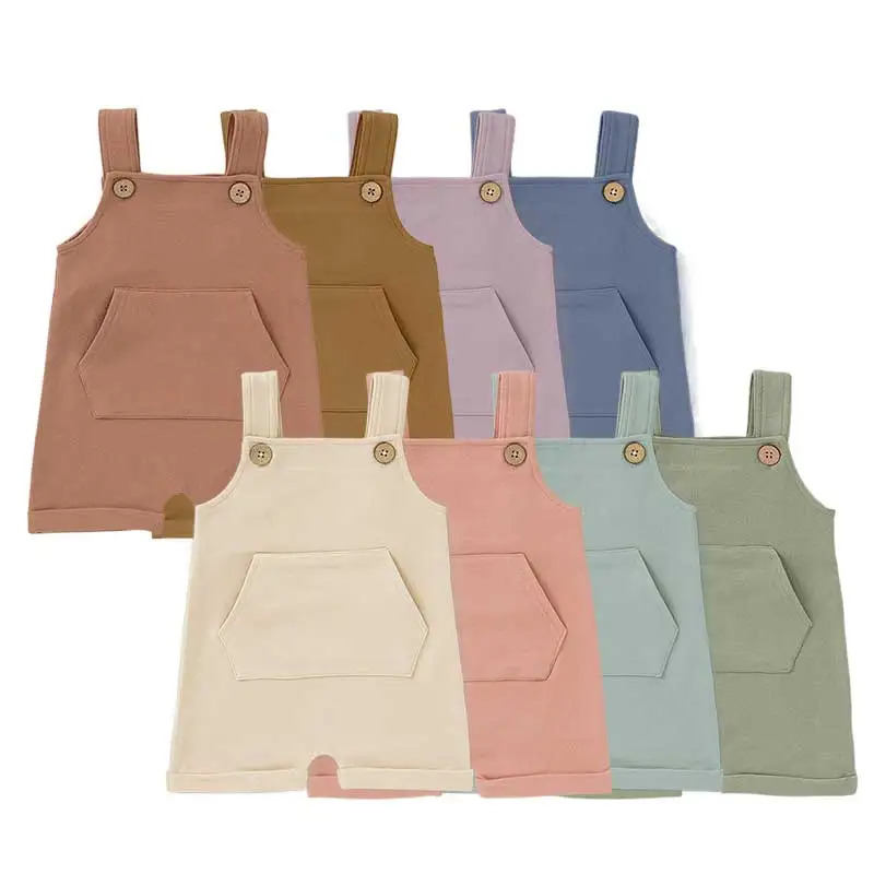 Solid Adjustable Shoulder Belt Short Baby Overall Pants Organic Cotton Baby Dungaree