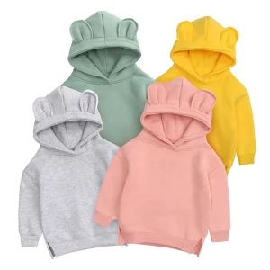 Bear Design Brushed Warm Winter Hooded Baby Sweater Top