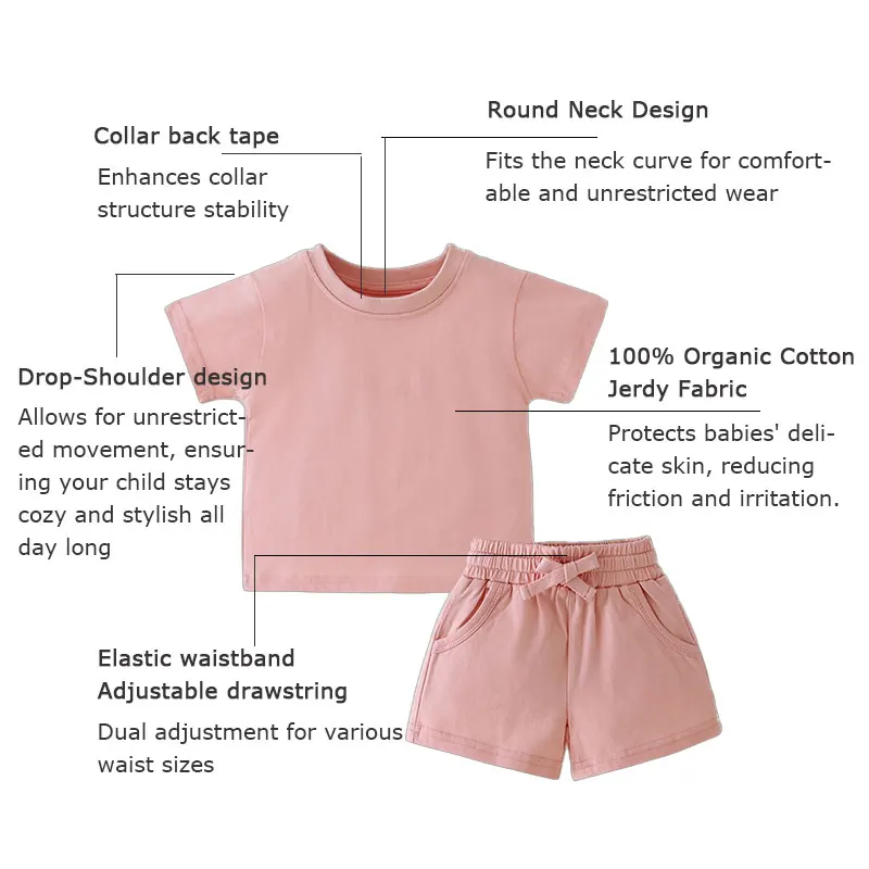 Organic Cotton Summer Blank Short Sleeve Top and Pants 2pcs Set Baby Girls Suit Boys Kids Children Clothing Set - Image 4