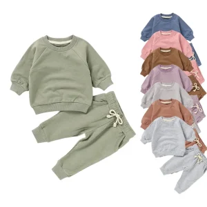 Wholesale French Terry Long Sleeve Top and Pants Set Organic Cotton Baby Sweater Suit
