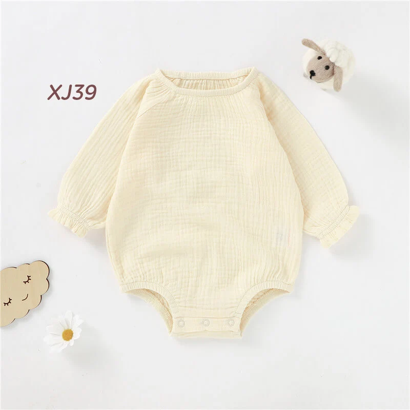 100% Organic Cotton Muslin Plain Baby Rompers Full Sleeve Gauze Unisex Boys and Girls Onesie Rompers - Image 6