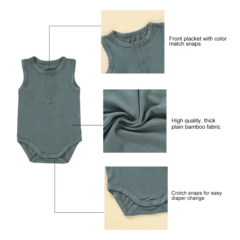 Wholesale Solid Sleeveless Snap Crotch Baby Bodysuit Romper Bamboo Viscose Baby Romper - Image 2
