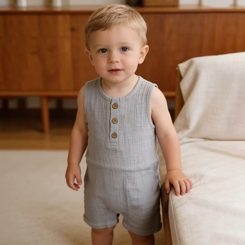 Muslin Baby Romper | 100% Organic Cotton Breathable Infant Jumpsuit for Summer - Image 2