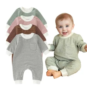 Stripe Full Sleeve Pullover Baby Onesie Rompers Snap Crotch Baby Rompers Clothing