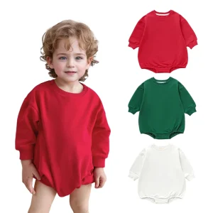 Hot Selling French Terry Support Custom Printing Baby Romper Organic Cotton Christmas Clothes for Kids