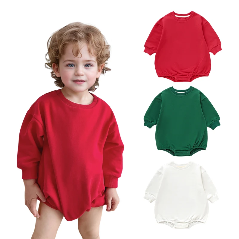 Hot Selling French Terry Support Custom Printing Baby Romper Organic Cotton Christmas Clothes for Kids