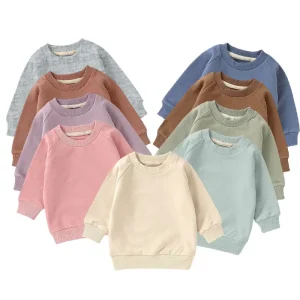 Hot Sale Colorful Baby Top Pullover Solid Color French Terry Plain Unisex Baby Sweatershirt Kids Children Clothing