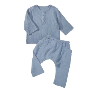 100% Organic Cotton Muslin Summer Neutral Kid Clothing Shirts and Pants Baby Clothing Sets