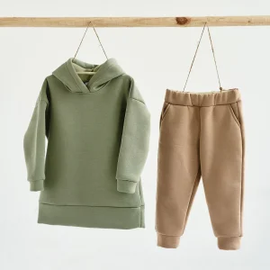 Wholesale Fall Warm Fleece Fabric Baby Kids Clothes Set Children Hoodie Set