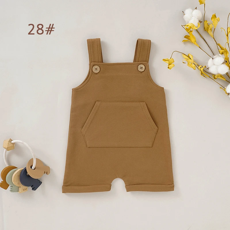 Ins Style Sleeveless Baby Overall Four Button Big Pocket Children Baby Overalls - Image 5