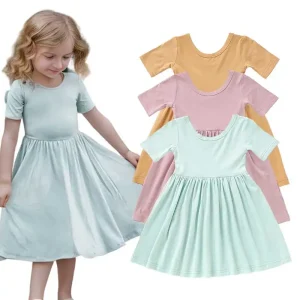Hot Sale Summer Baby Dresses Short Sleeve Toddle Baby Girl Dress Soft Baby Bamboo Dresses