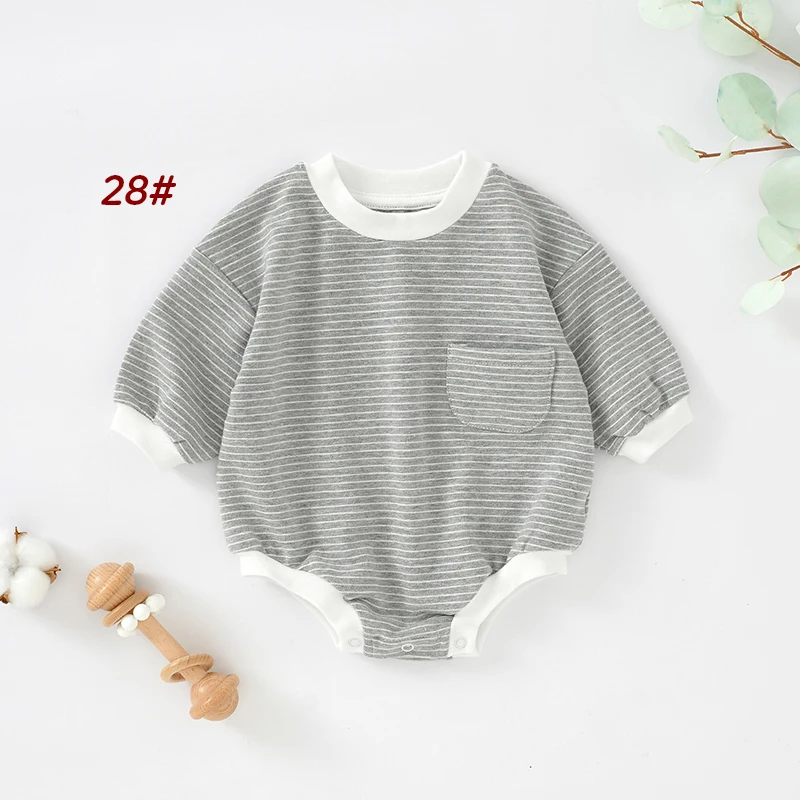 Wholesale Yarn Dye Stripe Organic Cotton Sleeve Baby Short Romper Stripe Baby Bubble Romper - Image 6