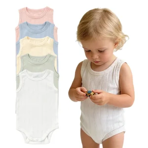 Summer Baby Onesie Breathable Pointelle Rib Sleeveless Infant Bodysuit Onesie