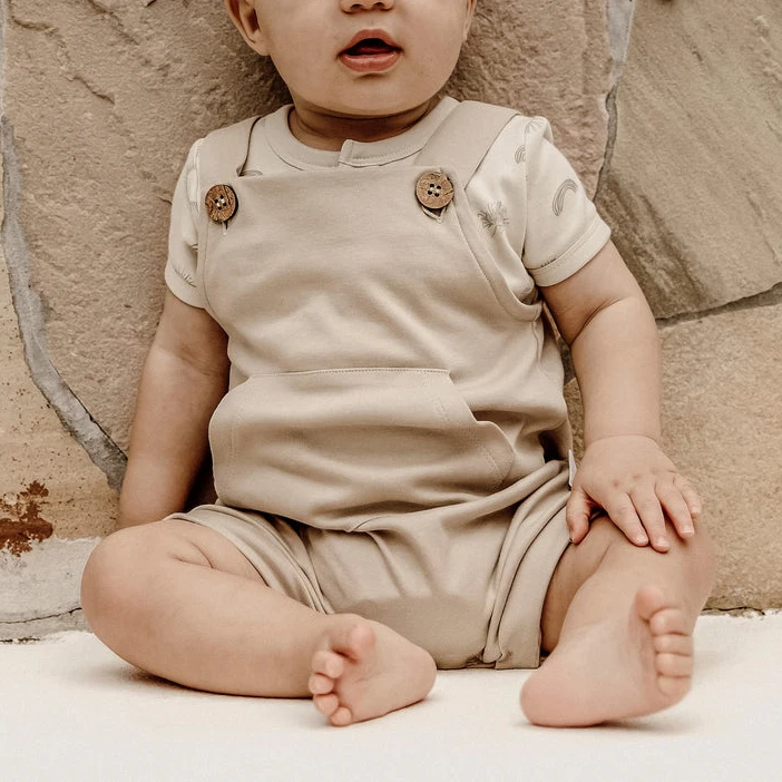 Solid Adjustable Shoulder Belt Short Baby Overall Pants Organic Cotton Baby Dungaree - Image 3