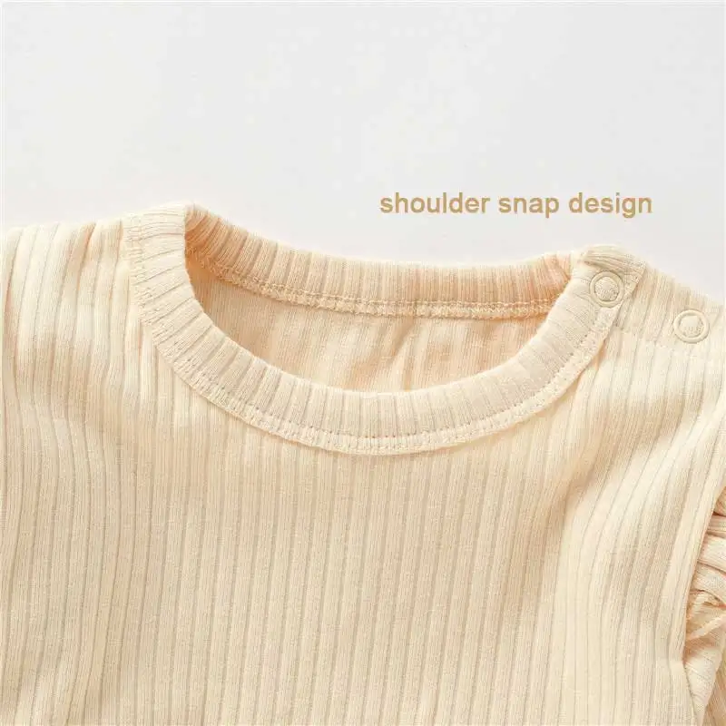 Ruffled Long Sleeve Legless 95% Organic Cotton 5% Spandex Plain Frill Girls Baby Short Romper - Image 4