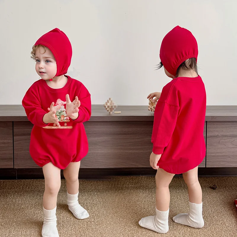 Hot Sale Products Organic Cotton Print Baby Romper and Cap Clothes Long Sleeve Baby Christmas Clothes Casual Baby Romper - Image 2