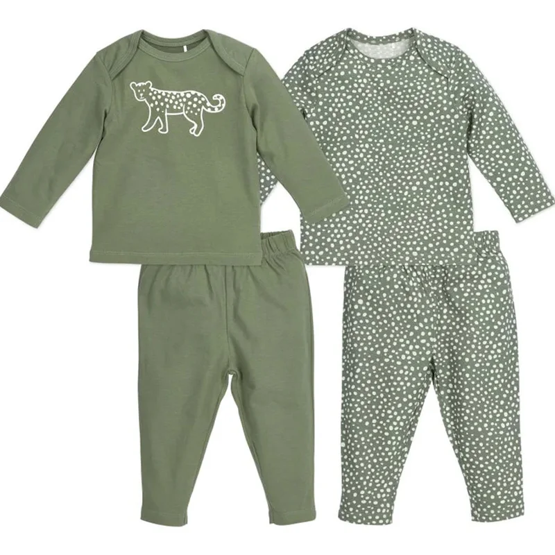 2023 Spring Summer Lap Collars 100% Organic Cotton Tee Shirt Pants, Baby Children Kids Pyjama Clothing Set