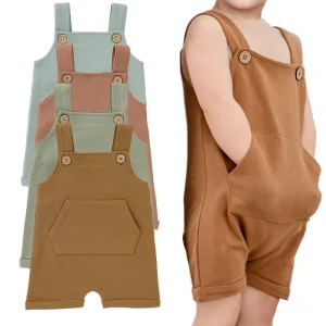 Ins Style Sleeveless Baby Overall Four Button Big Pocket Children Baby Overalls