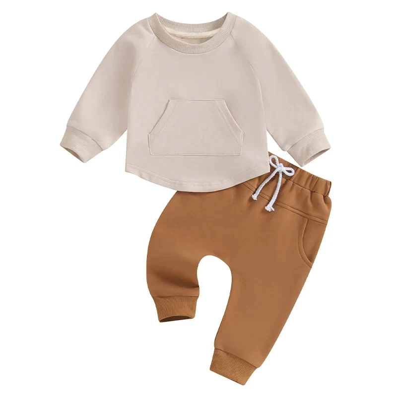 Toddler Baby Boy Girl 2Pcs Long Sleeve Solid Color Top Elastic Pants Set Outfit Tracksuit - Image 5